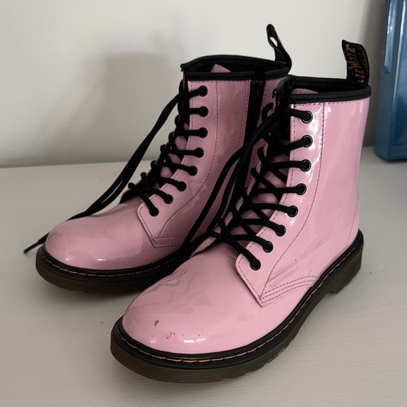Dr. Martens Glossy Pink Combat Boots Size 5 - Picture 1 of 10
